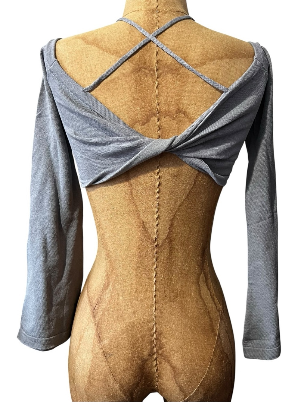 Musera Bell Sleeve Light Gray Knit Crossback Crop Top NWT S